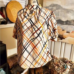 New York & Company Multicolor Plaid Short Sleeve Blouse